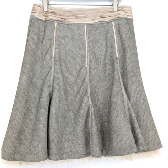 VTG Y2K Limited Gray Pleated Flared Mesh Ruffle Lined Silk Trim Skirt Size 10 - Picture 3 of 11